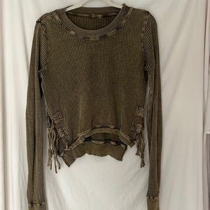 Free People - One - Olive Waffle Shirt - Side Tie Detail